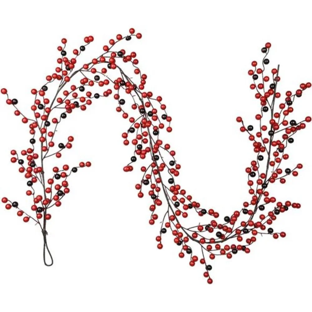 6FT Red Berry Christmas Garland w/ Artificial Berry Garland Indoor Outdoor Decor